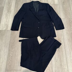 Christian Dior Monsieur Suit 46R Blazer 42x30 Pants Navy Blue Wool Vintage